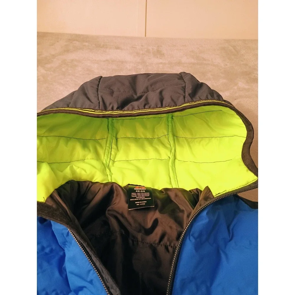 Gerry Jacket Kids XS 5/6 Blue Black Hooded‎ Puffer Full Zip Insulated Winter